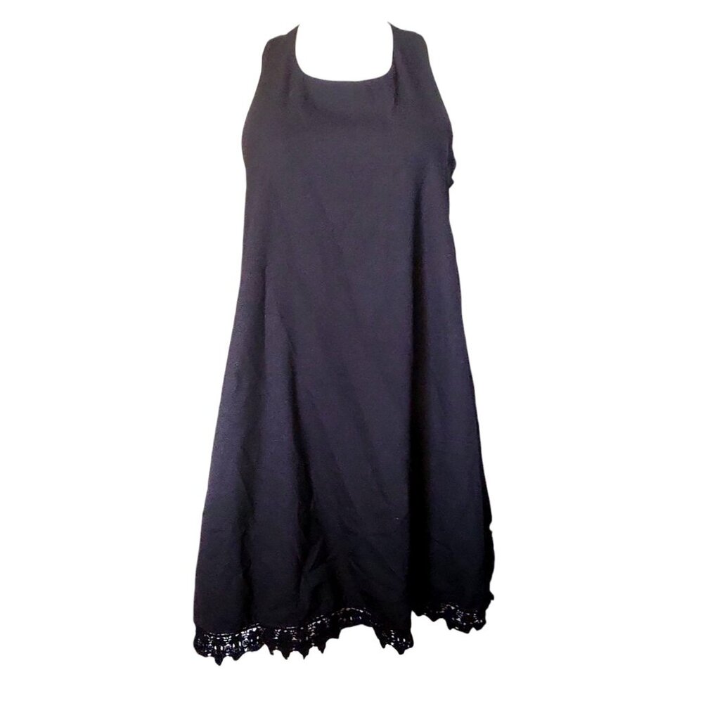Everleigh Dress Womens Size S Small Solid All Black Crochet Knit Trim Sleeveless
